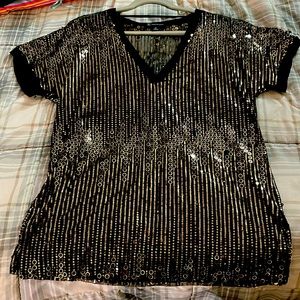 INC – international concepts , Gold and black sequin V-neck tunic